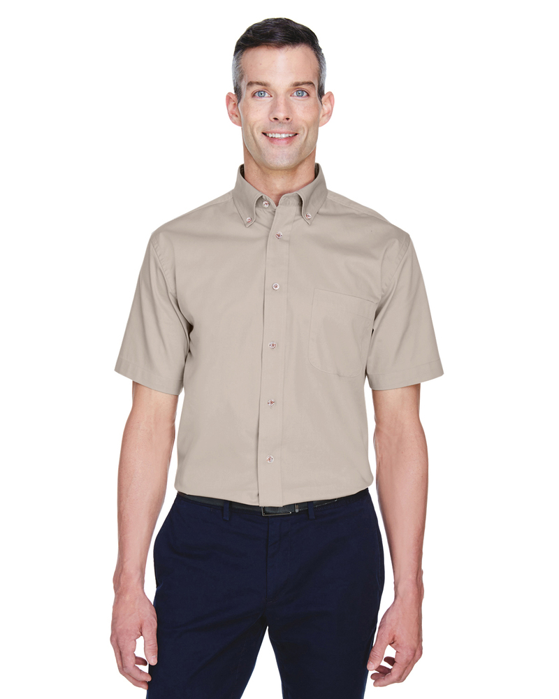 harriton m500s men's easy blend™ short-sleeve twill shirt with stain-release Front Fullsize