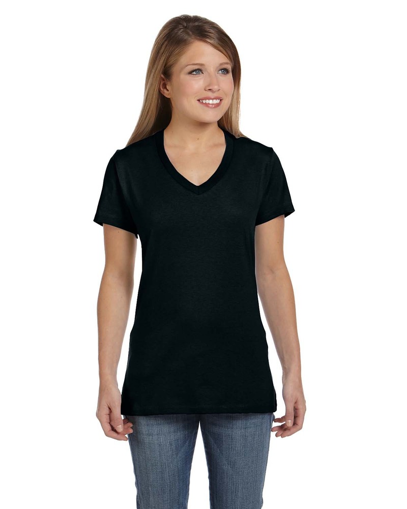 hanes s04v ladies perfect-t v-neck t-shirt Front Fullsize