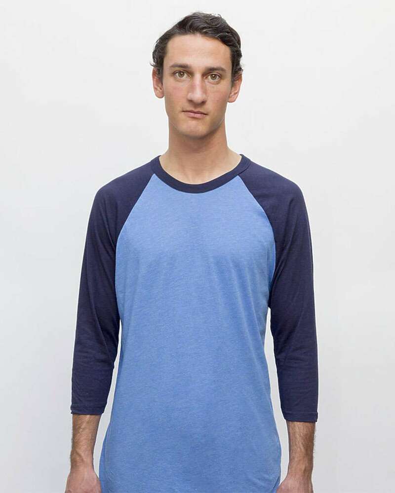 los angeles apparel ff53 usa-made three quarter sleeve raglan baseball t-shirt Front Fullsize