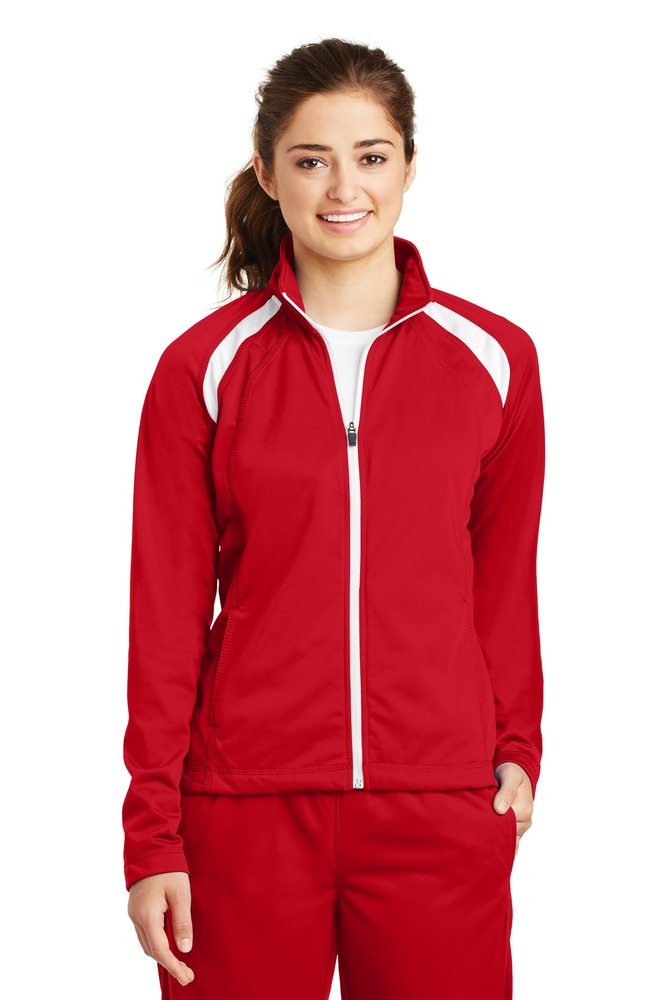 sport-tek lst90 ladies tricot track jacket Front Fullsize