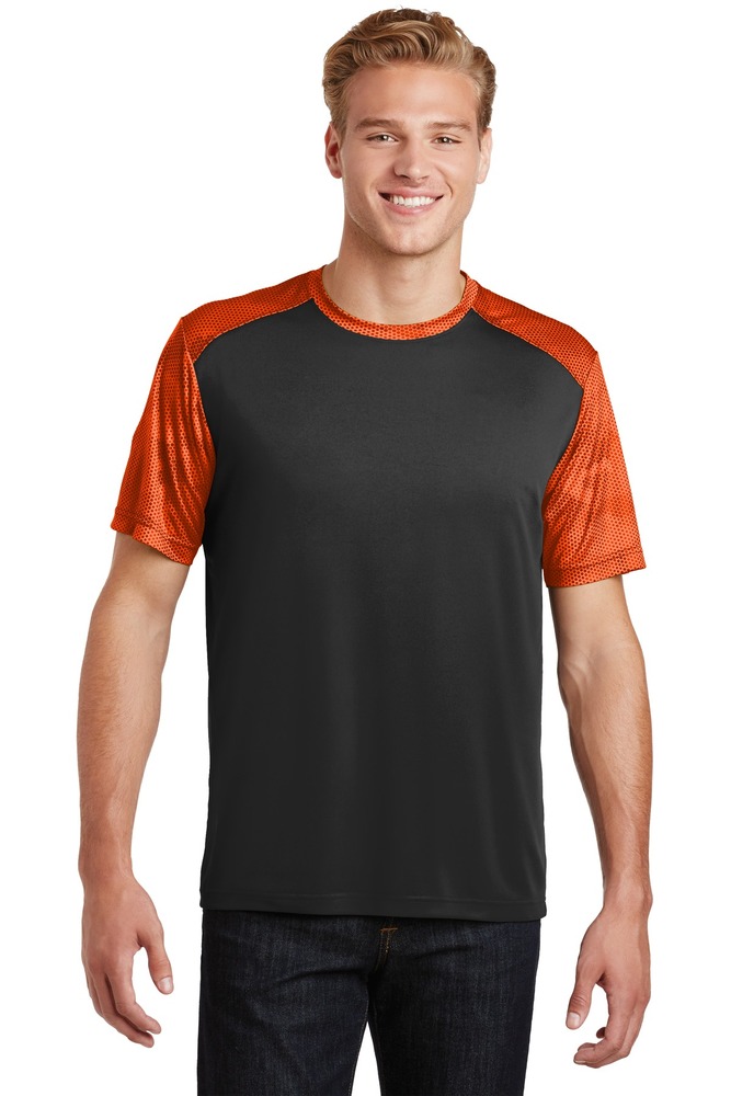 sport-tek st371 camohex colorblock tee Front Fullsize