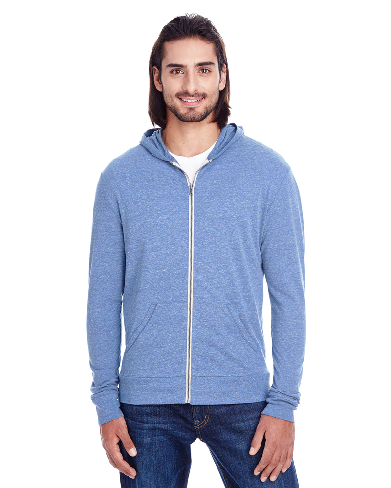threadfast apparel 302z unisex triblend full-zip light hoodie Front Fullsize