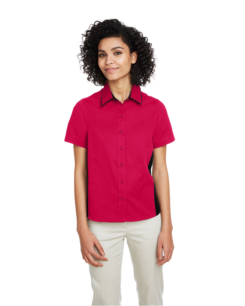 harriton m586w ladies' flash il colorblock short sleeve shirt Front Fullsize