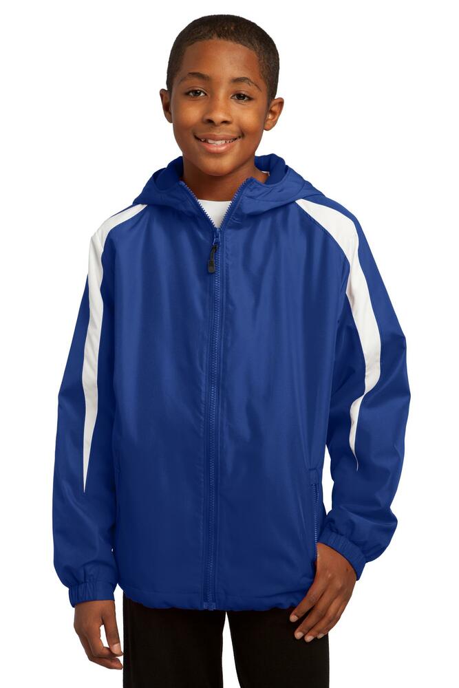 sport-tek yst81 youth fleece-lined colorblock jacket Front Fullsize