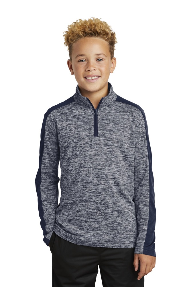 Sport-Tek YST397 Youth PosiCharge ® Electric Heather Colorblock 1/4-Zip Pullover Front Fullsize"