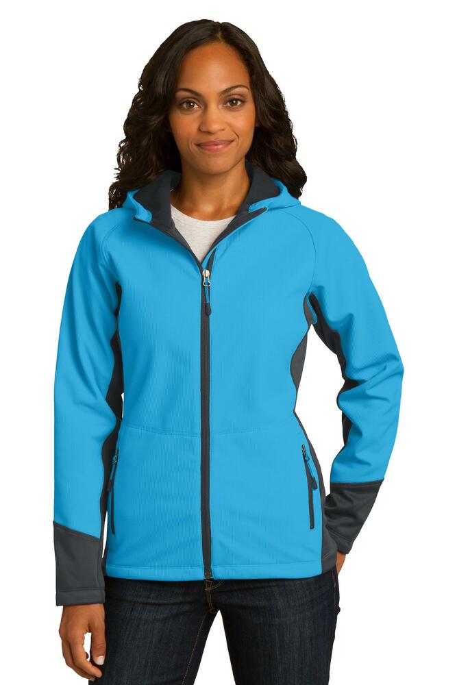 port authority l319 ladies vertical hooded soft shell jacket Front Fullsize