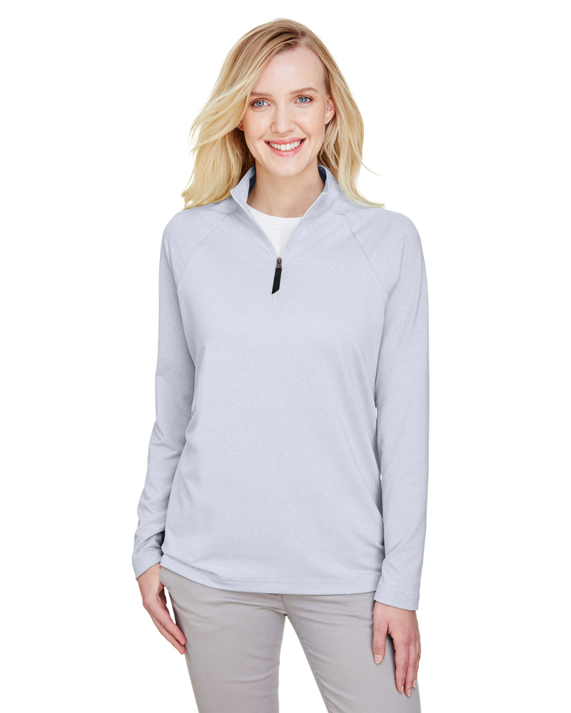 Devon & Jones DG480W CrownLux Performance™ Ladies' Clubhouse Micro-Stripe Quarter-Zip Front Fullsize"