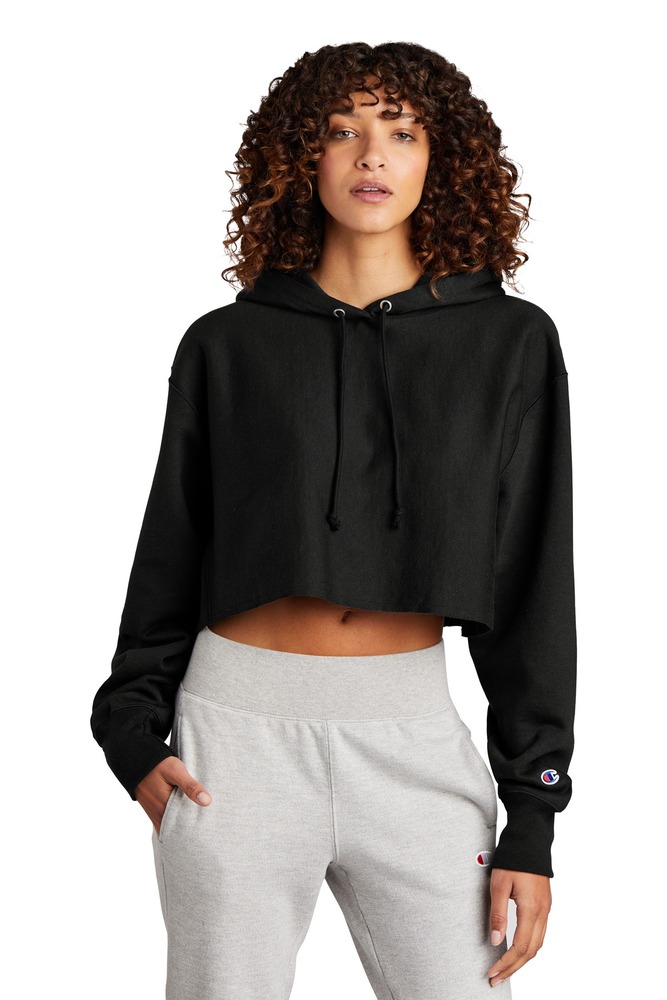 champion rw01w women's reverse weave ® cropped cut-off hooded sweatshirt Front Fullsize