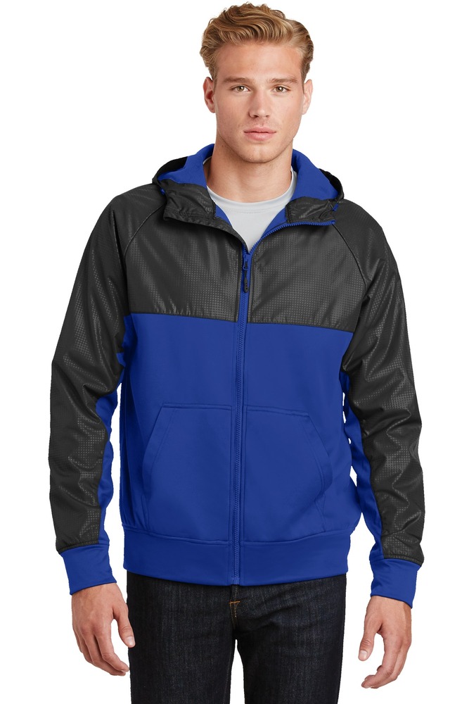 sport-tek jst50 embossed hybrid full-zip hooded jacket Front Fullsize