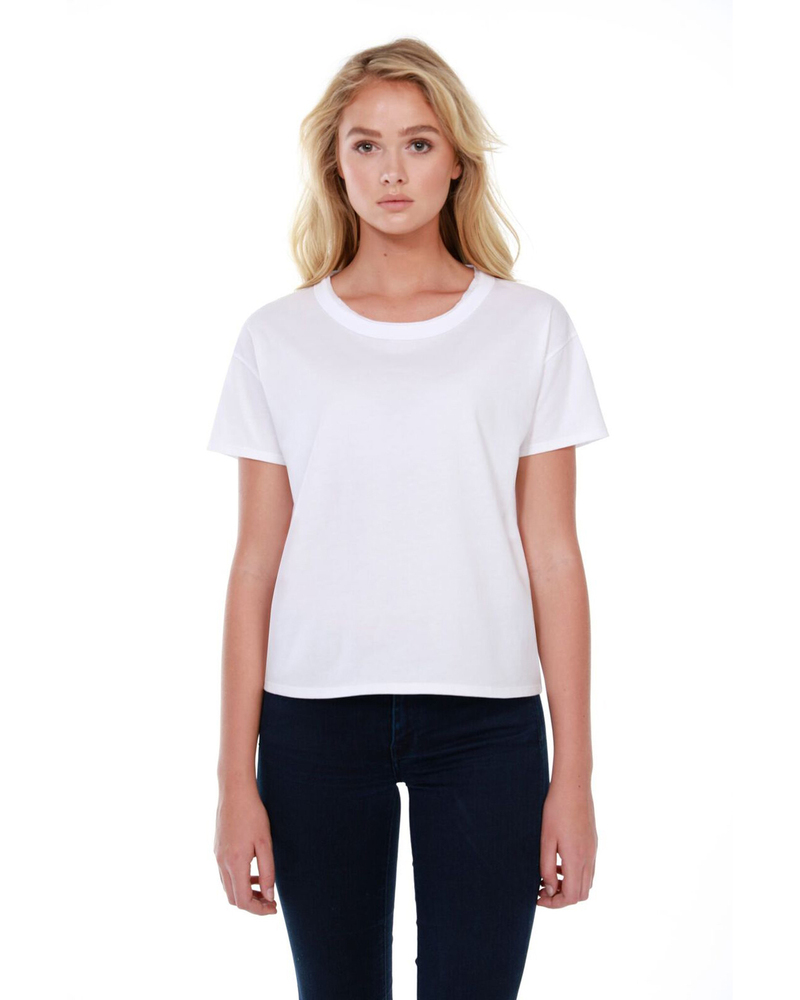 startee st1017 ladies' 3.5 oz., 100% cotton raw-neck boxy t-shirt Front Fullsize