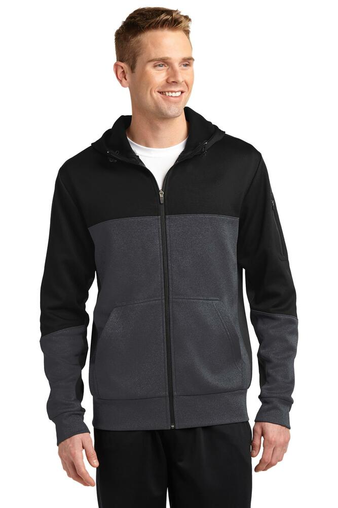 sport-tek st245 tech fleece colorblock full-zip hooded jacket Front Fullsize