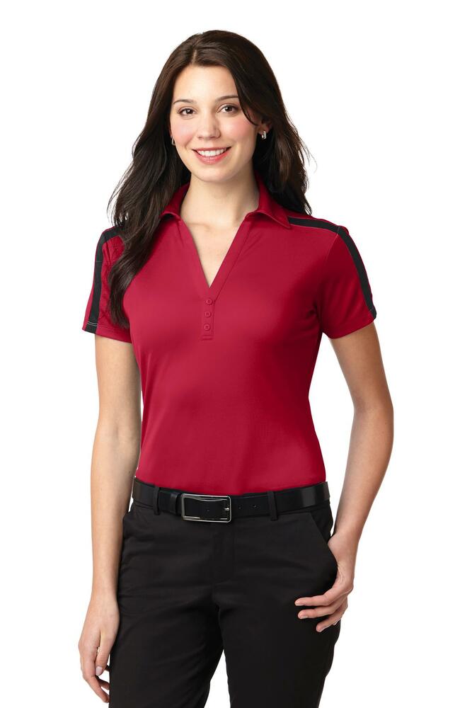 port authority l547 ladies silk touch™ performance colorblock stripe polo Front Fullsize