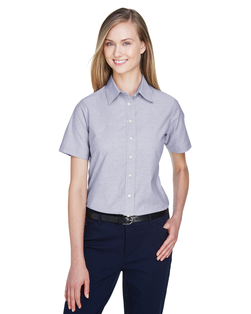 harriton m600sw ladies' short-sleeve oxford with stain-release Front Fullsize