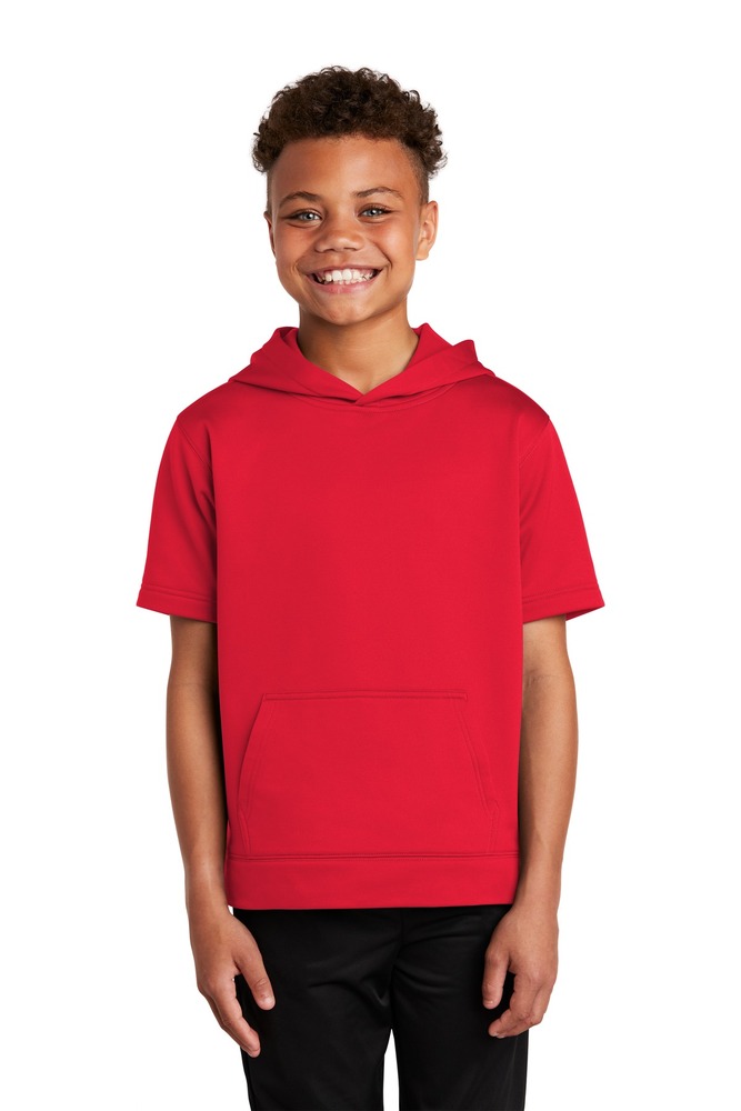 Sport-Tek YST251 Youth Sport-Wick ® Fleece Short Sleeve Hooded Pullover Front Fullsize"
