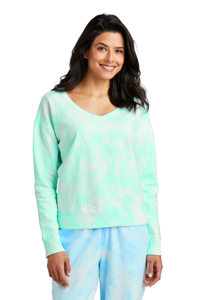 Port & Company LPC140V Ladies Beach Wash ® Cloud Tie-Dye V-Neck Sweatshirt Front Fullsize"