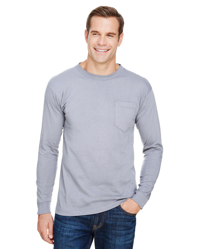 Bayside BA3055 Unisex Union-Made Long-Sleeve Pocket Crew T-Shirt Front Fullsize"