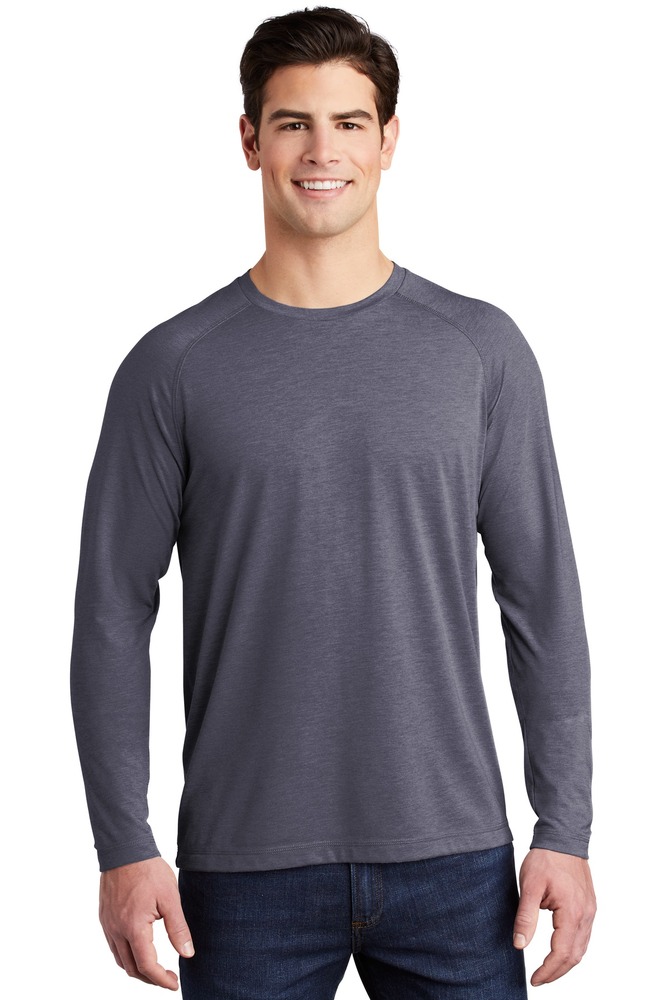 sport-tek st400ls posicharge ® long sleeve tri-blend wicking raglan tee Front Fullsize