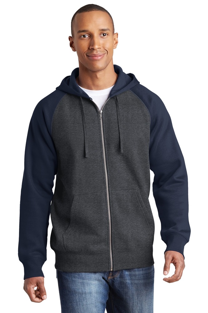 sport-tek st269 raglan colorblock full-zip hooded fleece jacket Front Fullsize