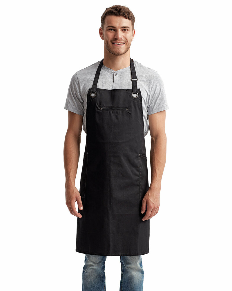 artisan collection by reprime rp121 unisex ‘barley’ contrast stitch sustainable bib apron Front Fullsize