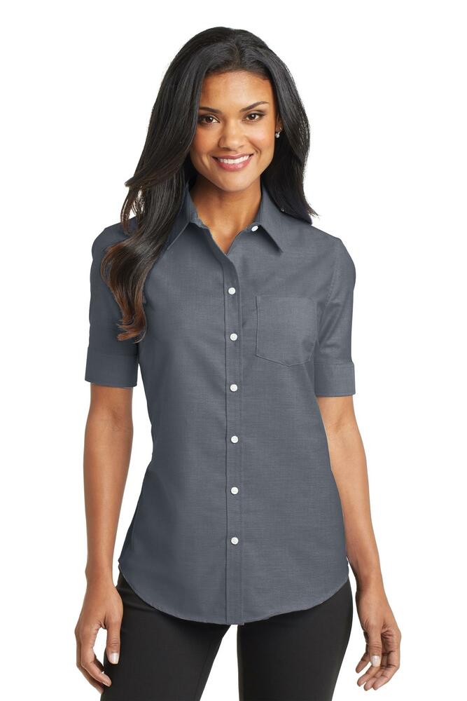 port authority l659 ladies short sleeve superpro ™ oxford shirt Front Fullsize