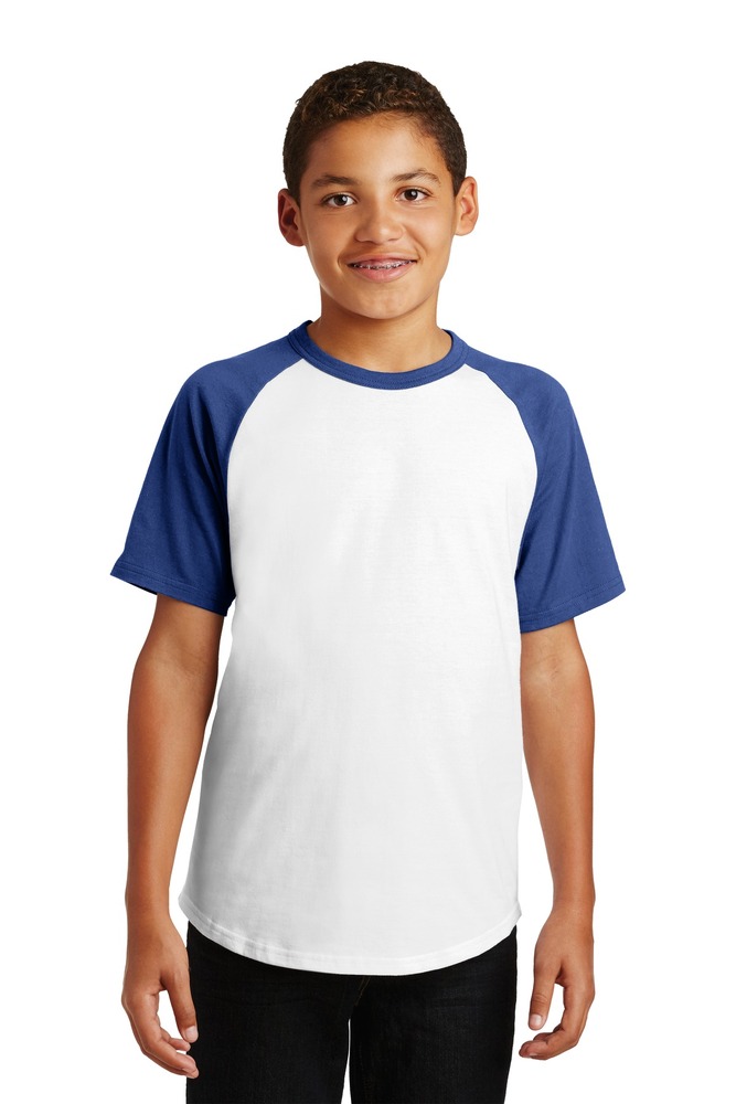 sport-tek yt201 youth short sleeve colorblock raglan jersey Front Fullsize