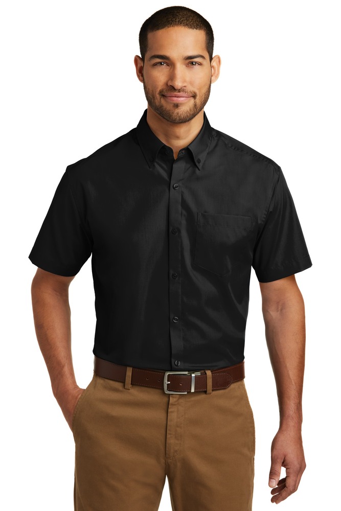 port authority w101 short sleeve carefree poplin shirt Front Fullsize