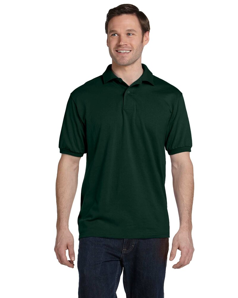 Hanes 054 Adult 50/50 EcoSmart® Jersey Knit Polo Front Fullsize"