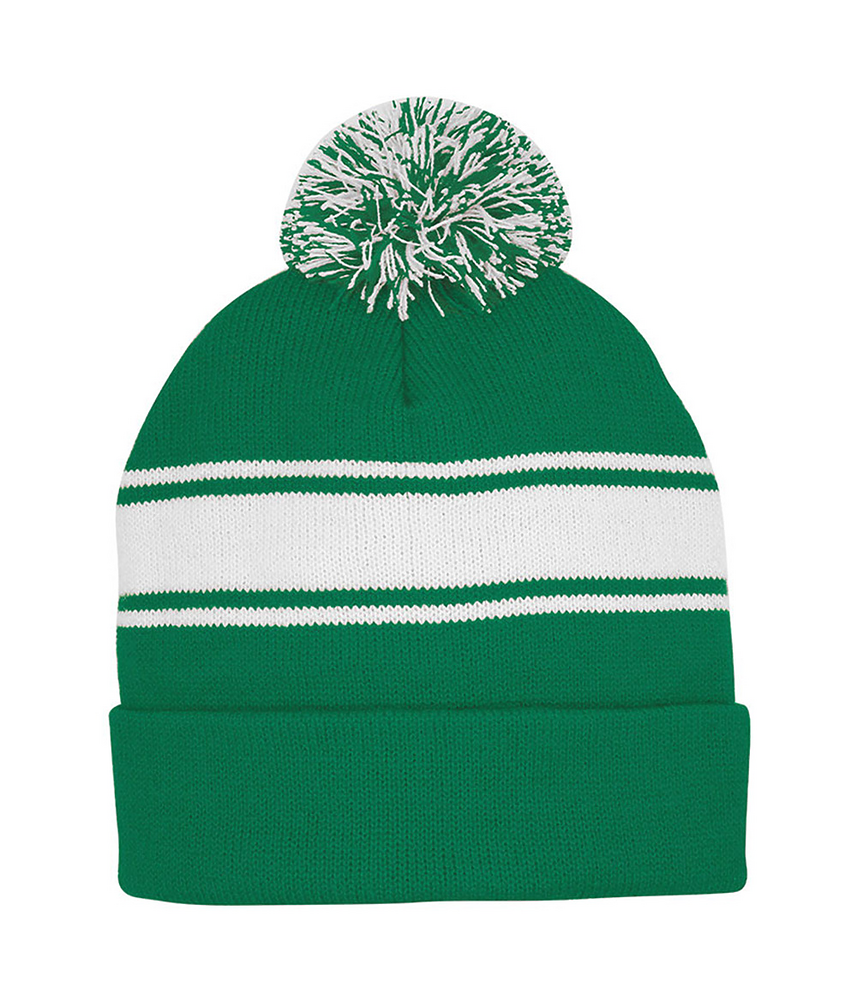 Mega Cap 5076MC Striped Pom Beanie Front Fullsize"