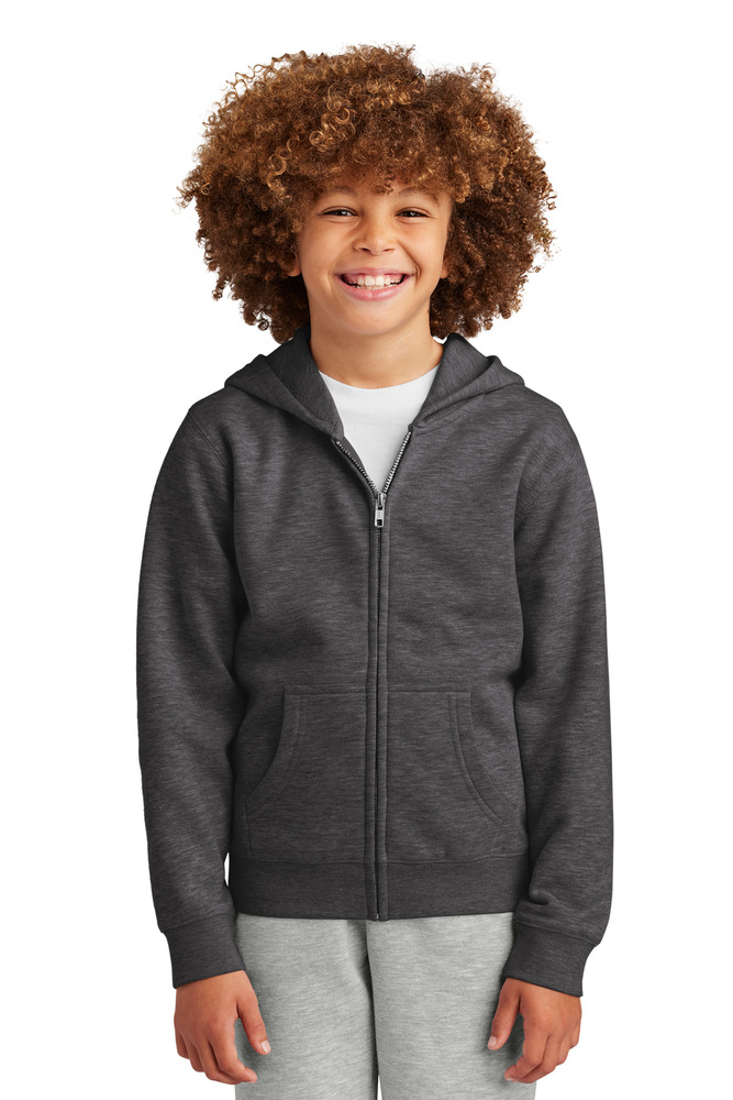 district dt6102y youth v.i.t. ™ fleece full-zip hoodie Front Fullsize