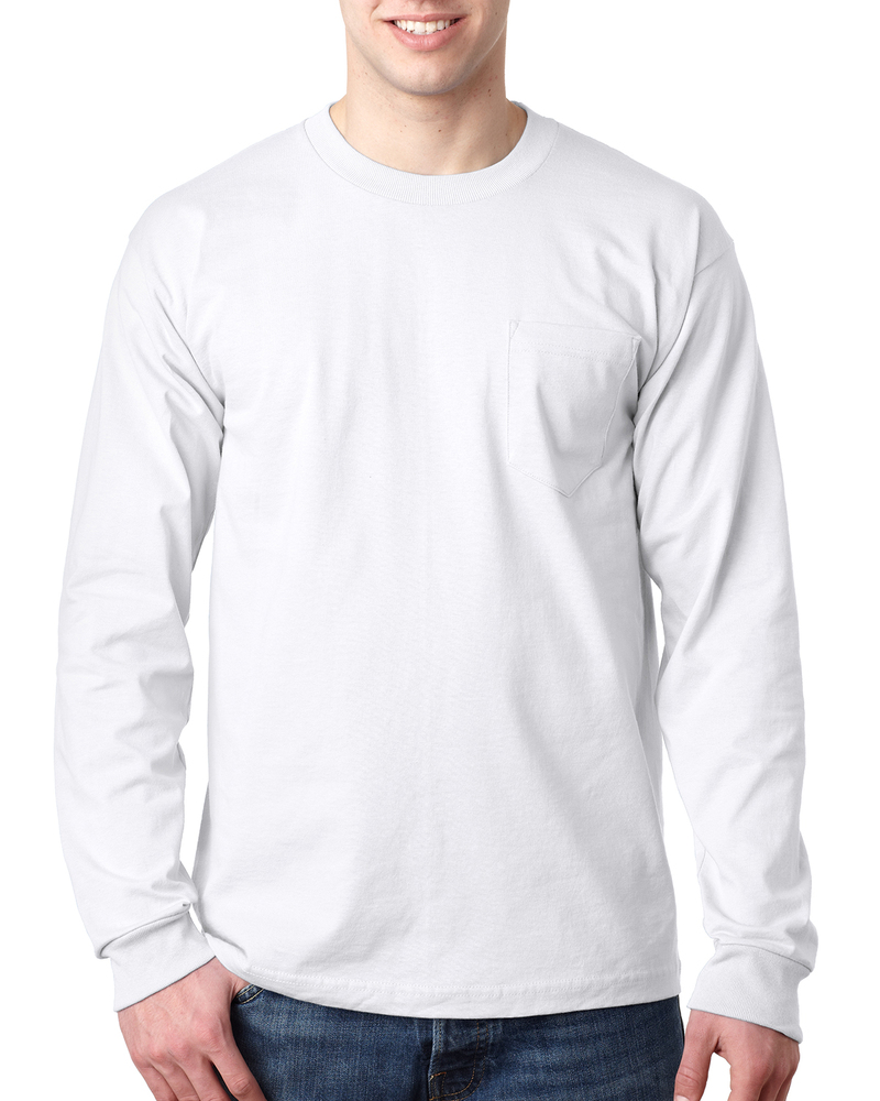 bayside ba8100 adult 6.1 oz., 100% cotton long sleeve pocket t-shirt Front Fullsize