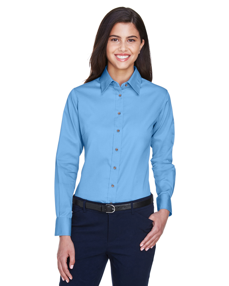 harriton m500w ladies' easy blend™ long-sleeve twill shirt with stain-release Front Fullsize