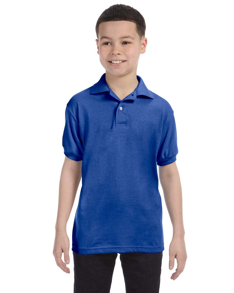 hanes 054y youth 5.2 oz., 50/50 ecosmart® jersey knit polo Front Fullsize