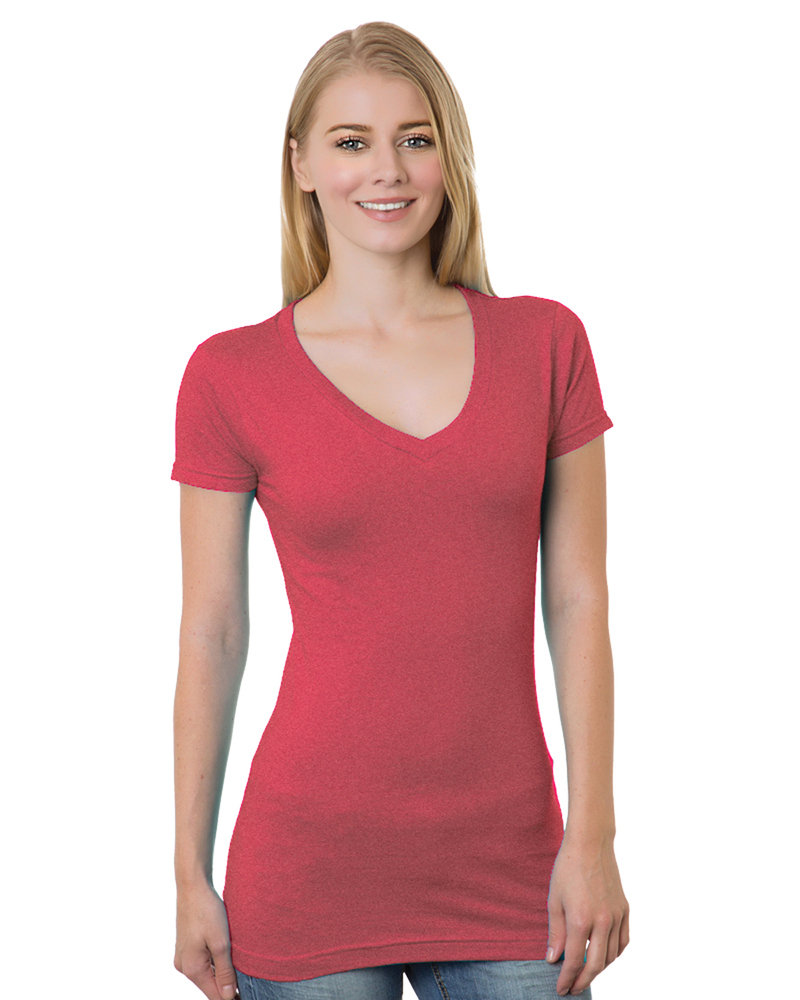 Bayside BA3407 Junior's 4.2 oz., Fine Jersey V-Neck T-Shirt Front Fullsize"