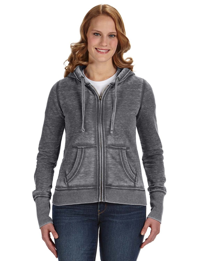 J America JA8913 Ladies' Zen Full-Zip Fleece Hooded Sweatshirt Front Fullsize"