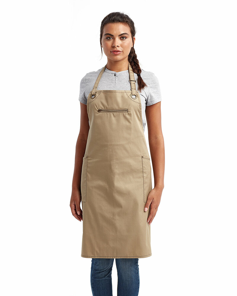 artisan collection by reprime rp121 unisex ‘barley’ contrast stitch sustainable bib apron Front Fullsize