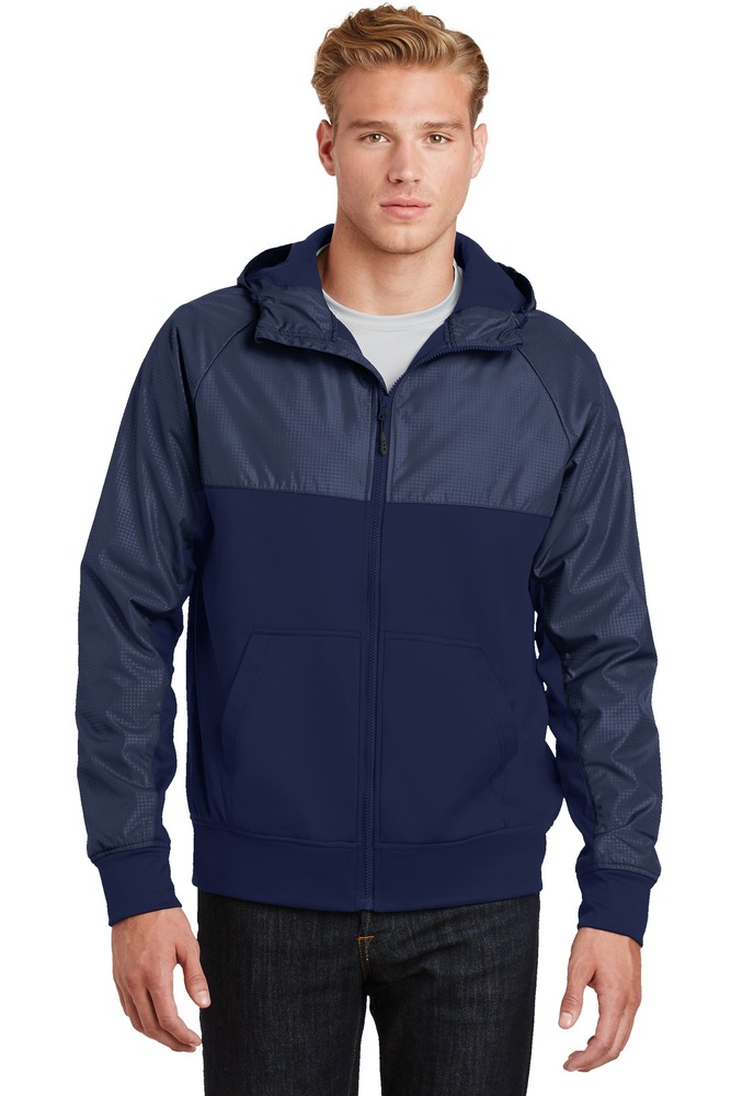 sport-tek jst50 embossed hybrid full-zip hooded jacket Front Fullsize