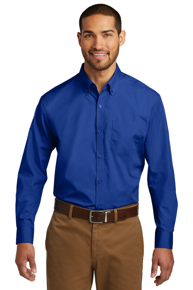 Port Authority W100 Long Sleeve Carefree Poplin Shirt Front Fullsize"