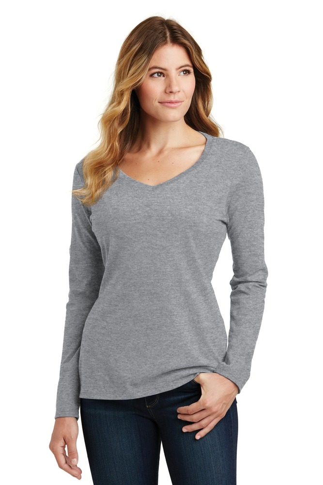 port & company lpc450vls ladies long sleeve fan favorite v-neck tee Front Fullsize