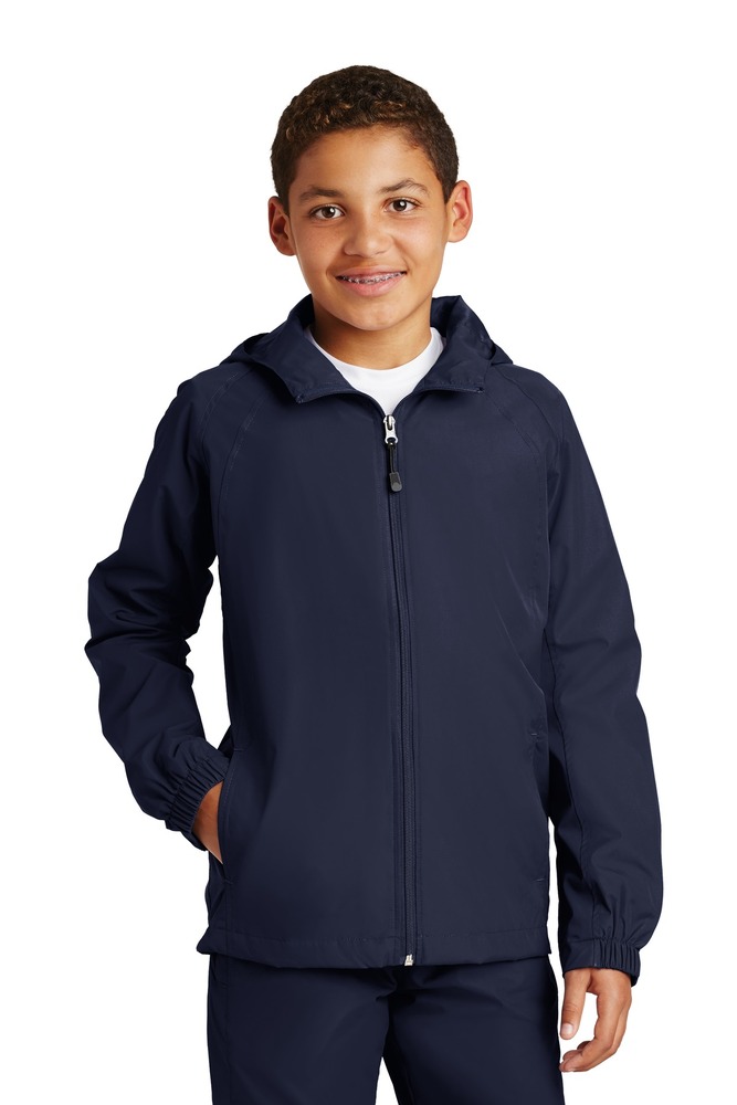 sport-tek yst73 youth hooded raglan jacket Front Fullsize