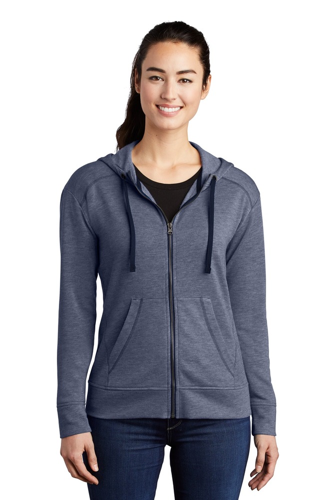 sport-tek lst293 ladies posicharge ® tri-blend wicking fleece full-zip hooded jacket Front Fullsize