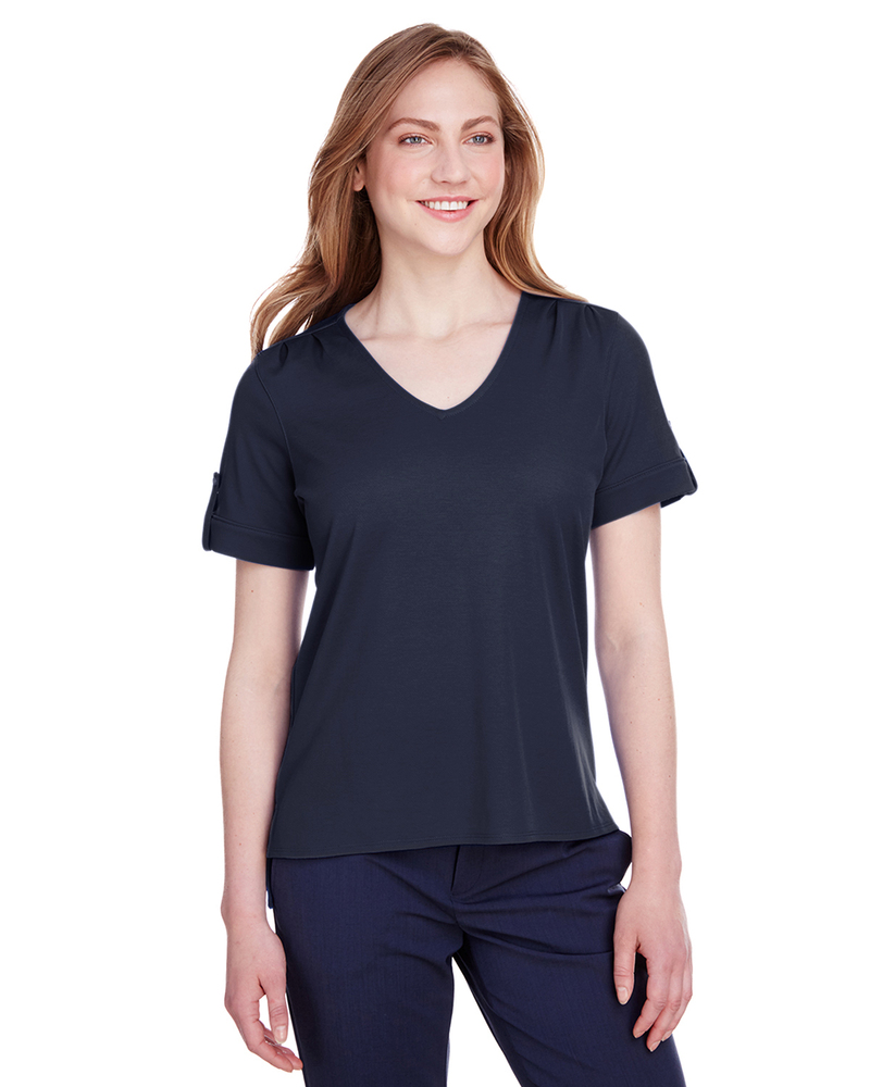 devon & jones dg20wb ladies' crownlux performance™ plaited rolled-sleeve top Front Fullsize