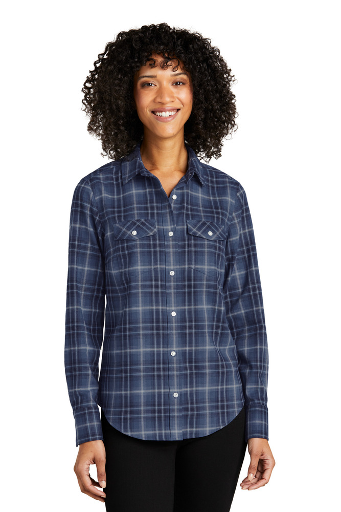 port authority lw672 ladies long sleeve ombre plaid shirt Front Fullsize