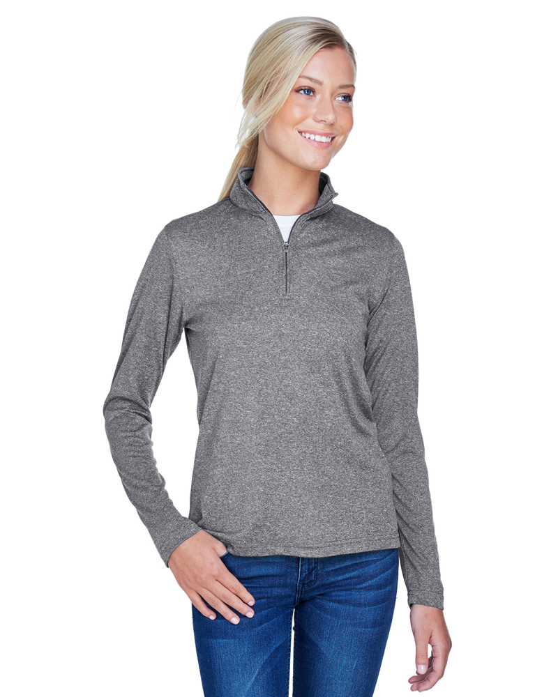 ultraclub 8618w ladies' cool & dry heathered performance quarter-zip Front Fullsize