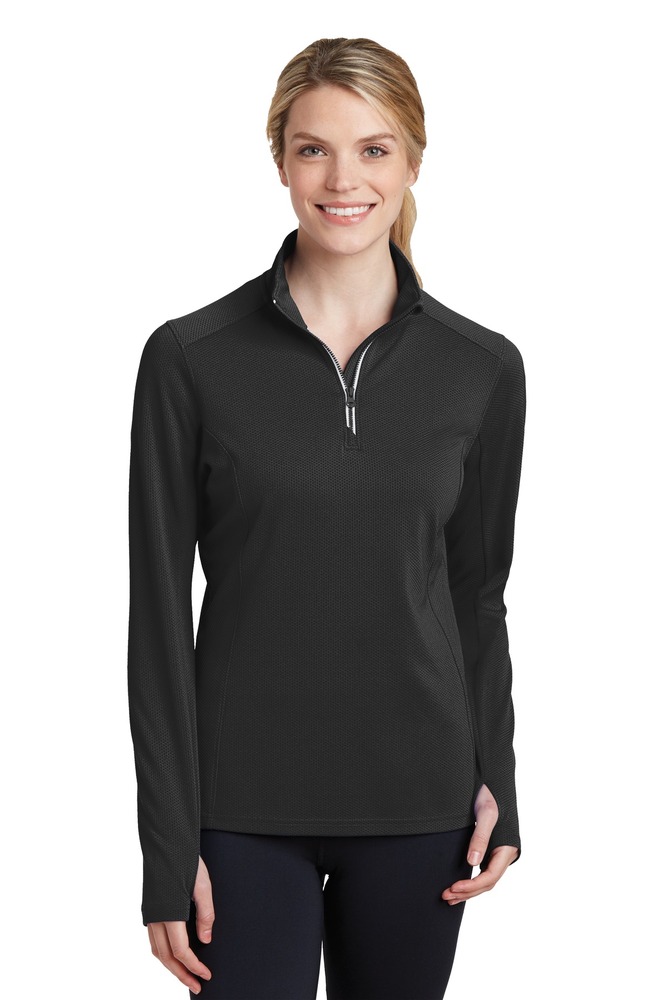 sport-tek lst860 ladies sport-wick ® textured 1/4-zip pullover Front Fullsize