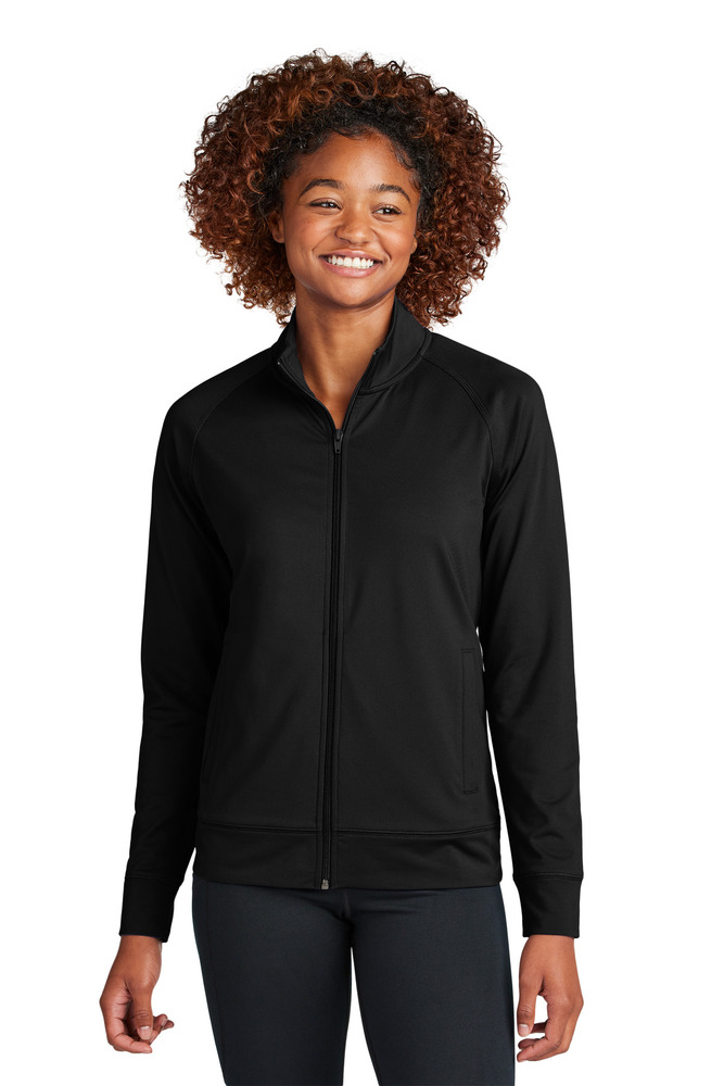 sport-tek lst857 ladies sport-wick ® stretch full-zip cadet jacket Front Fullsize