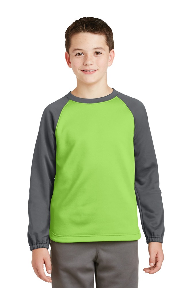 Sport-Tek YST242 Youth Sport-Wick ® Raglan Colorblock Fleece Crewneck Front Fullsize"