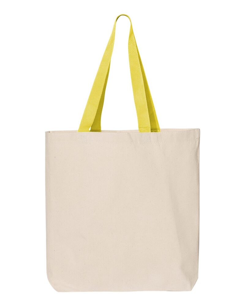 q-tees q4400 11l canvas tote with contrast-color handles Front Fullsize