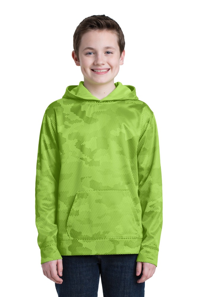Sport-Tek YST240 Youth Sport-Wick ® CamoHex Fleece Hooded Pullover Front Fullsize"