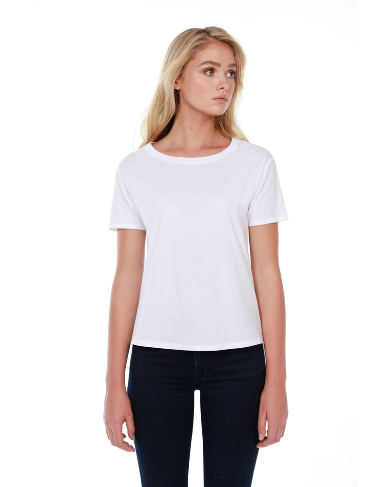 startee st1018 ladies' 3.5 oz., 100% cotton boxy high low t-shirt Front Fullsize