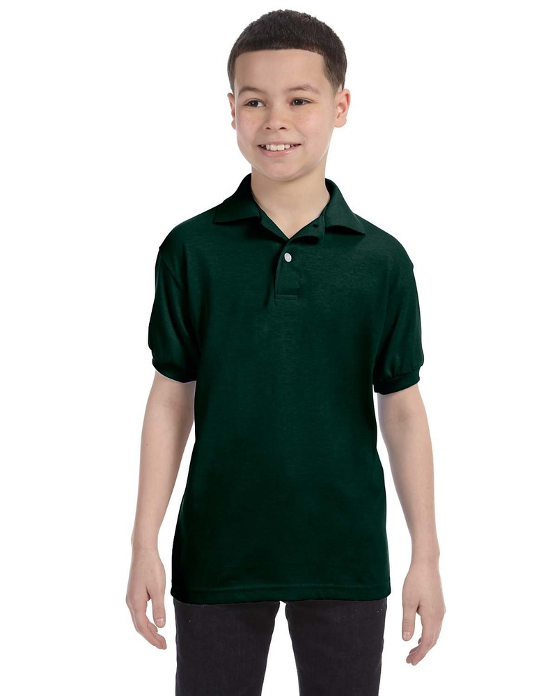 Hanes 054Y Youth 50/50 EcoSmart® Jersey Knit Polo Front Fullsize"